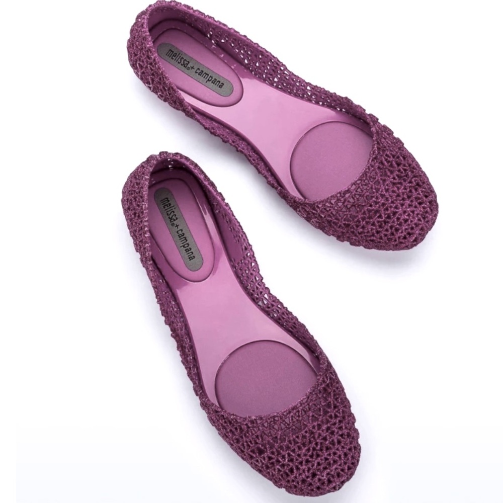Melissa campaña papel flats Womans 6 pink glitter
